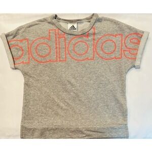 Adidas gray and pink short sleeve sweatshirt, child size M (10/12)